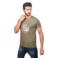 Town Team Casual Printed C-Neck T-shirt - OLIVE 
