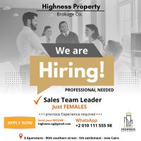 *Highness Property* is 𝐡𝐢𝐫𝐢𝐧𝐠 :  ▪️ Sales Team Leader 👩🏻 •Just FEMALE•