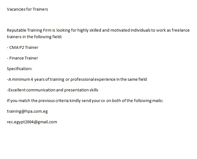Vacancy for Trainer