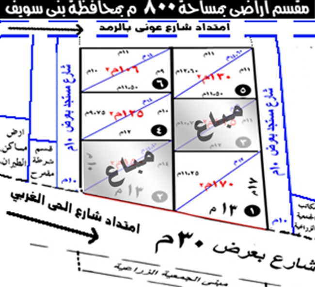 اراضي بالحى الغربي ( سكنى- تجارى ) ببنى سويف