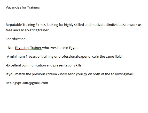Vacancy for Trainer