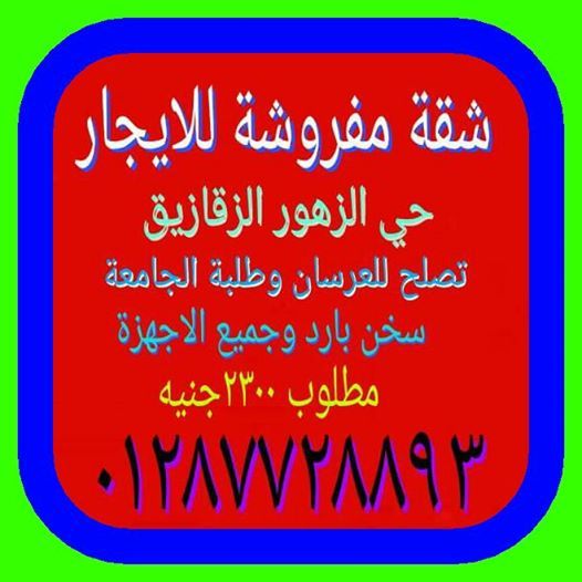 شقه مفروش لايجار بالزقازيق في منطقه حيويه بحي الزهور قريبه من الجامعه 